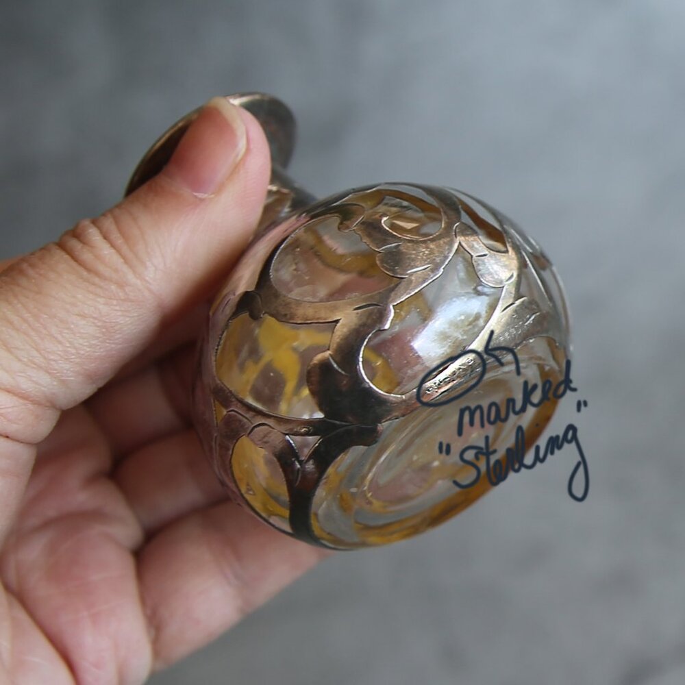 Antique Art Nouveau Glass Perfume Bottle with Sterling Silver Overlay - Picture 5 of 6